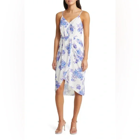 Chelsea 28 Sleeveless Faux Wrap Dress in Ivory Garden - Picture 7 of 14